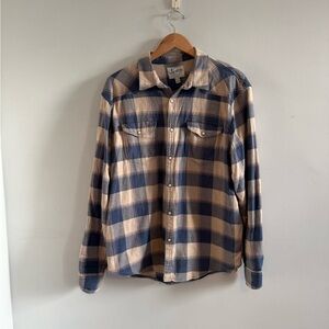 Lucky Brand Blue and Beige Plaid Women's Shirt, XL